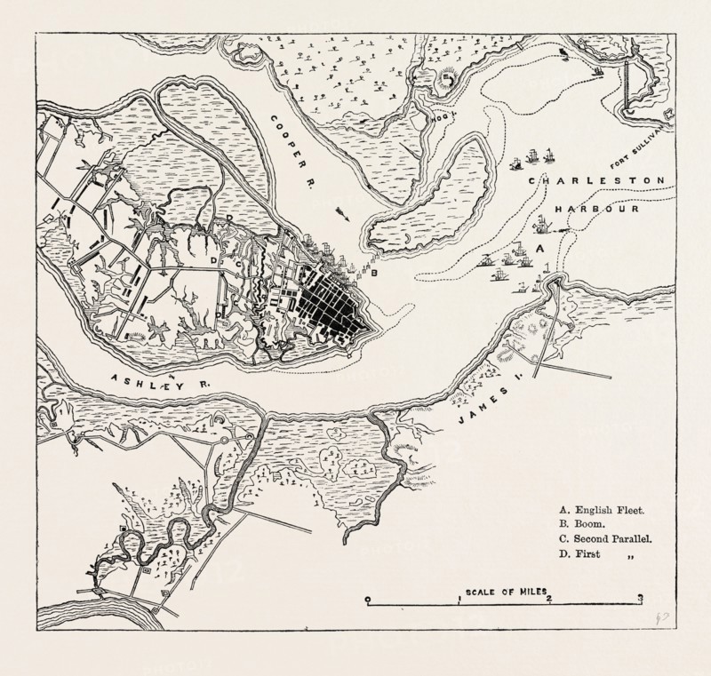 PLAN OF THE SIEGE OF CHARLESTON, UNITED STATES OF AMERICA, US, USA, 1870s engraving