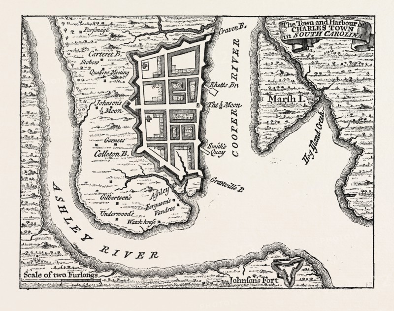 PLAN OF CHARLESTON, SOUTH CAROLINA. From Popple's Atlas. UNITED STATES OF AMERICA, US, USA, 1870s engraving
