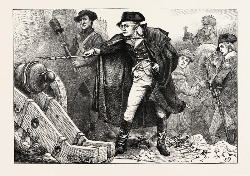 WASHINGTON AT THE SIEGE OF YORKTOWN, AMERICAN REVOLUTIONARY WAR, UNITED STATES OF AMERICA, US, USA, 1870s engraving