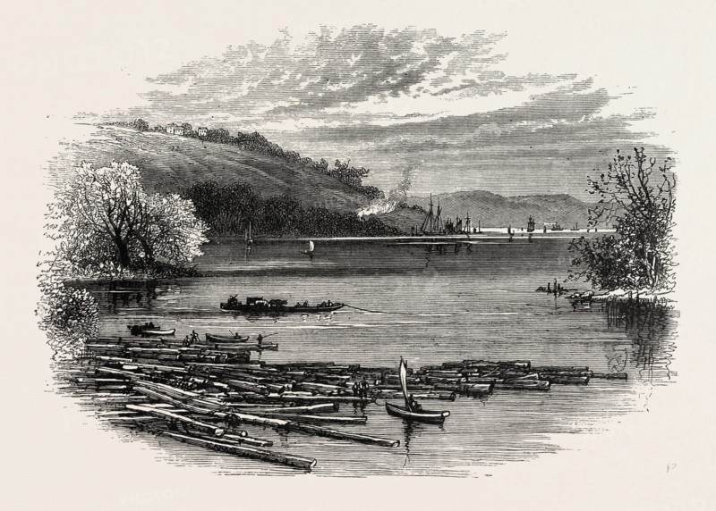 VIEW ON THE JAMES RIVER, VIRGINIA, UNITED STATES OF AMERICA, US, USA, 1870s engraving