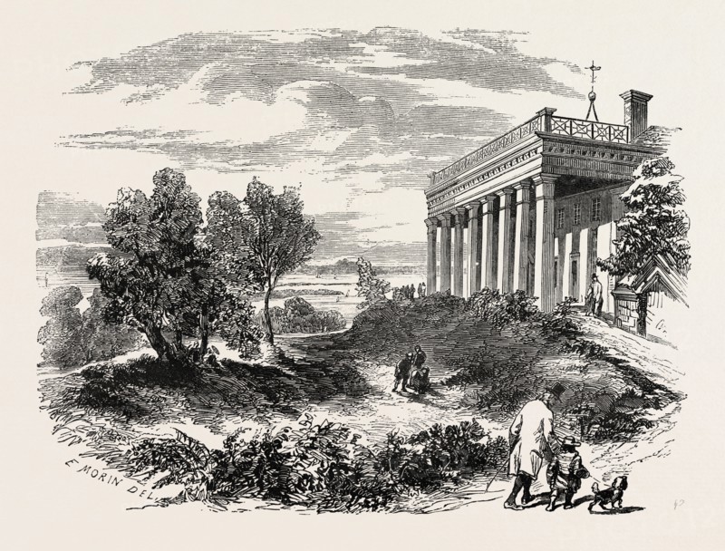 VIEW OF WASHINGTON'S HOUSE, MOUNT VERNON, UNITED STATES OF AMERICA, US, USA, 1870s engraving