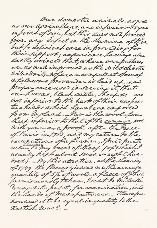 FACSIMILE OF A PORTION OF A LETTER FROM WASHINGTON, ADDRESSED TO SIR J. SINCLAIR, BART., 1870s engraving