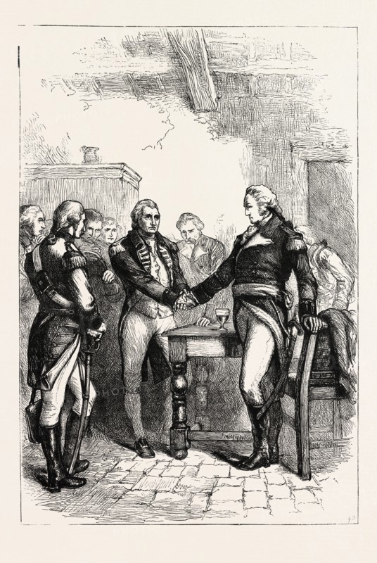 WASHINGTON TAKING LEAVE OF HIS OLD COMRADES, US, USA, 1870s engraving