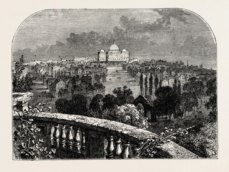 VIEW OF WASHINGTON FROM THE PRESIDENT'S HOUSE, UNITED STATES OF AMERICA, US, USA, 1870s engraving