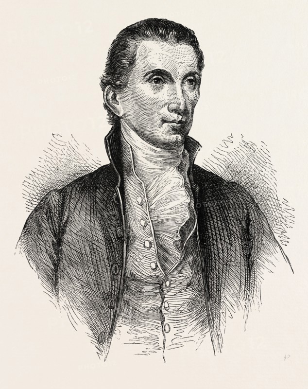 PRESIDENT MONROE, After the Portrait by A.B. Durand, He  was the fifth President of the United States, US, USA, 1870s engraving