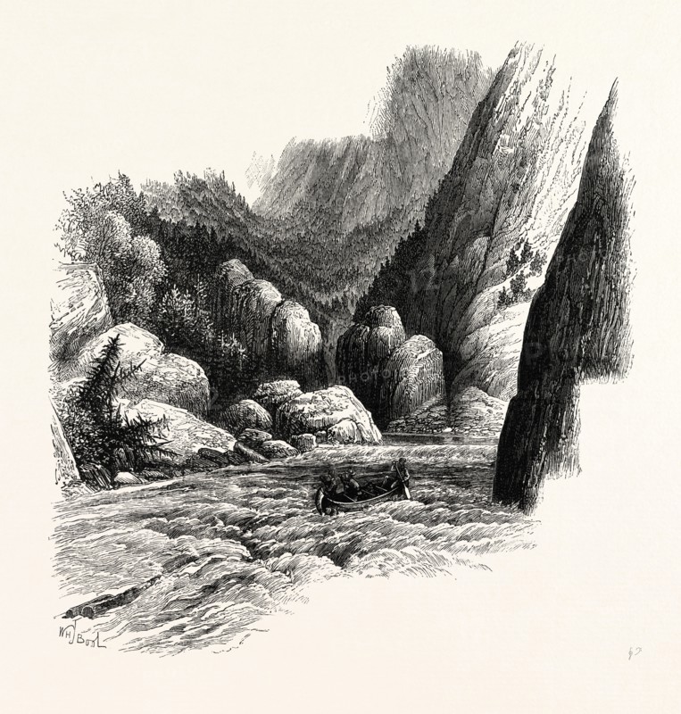 RAPIDS OF LABRADOR, CANADA, 1870s engraving
