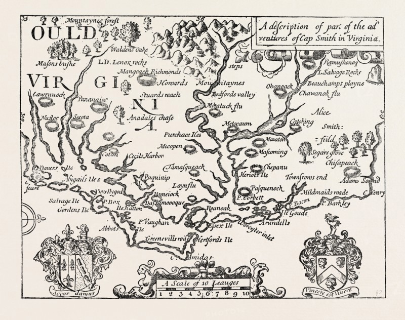 MAP OF VIRGINIA. (After Smith.) UNITED STATES OF AMERICA, US, USA, 1870s engraving