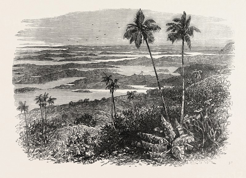 VIEW IN THE BERMUDAS, BERMUDA, 1870s engraving