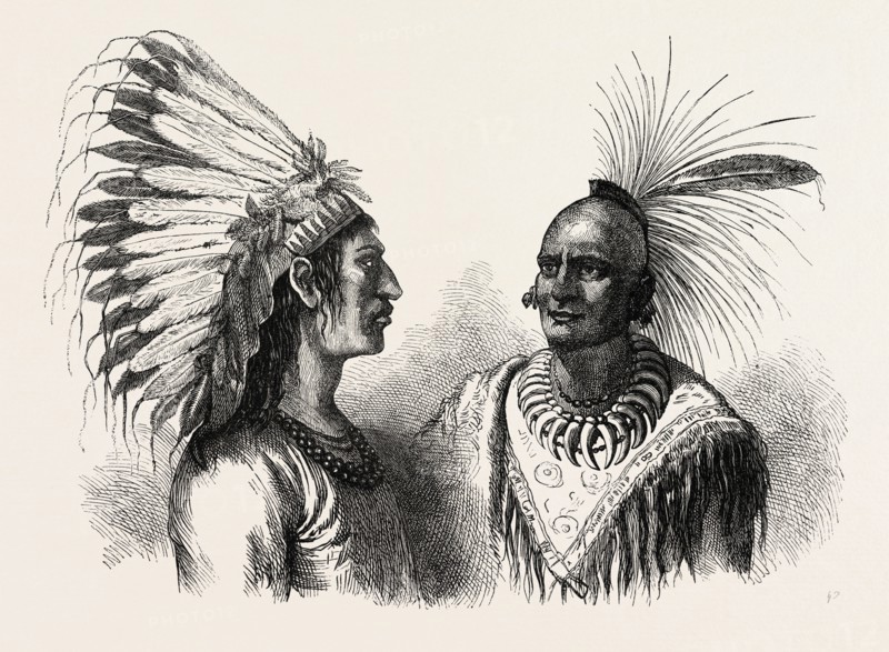 RED INDIAN WARRIORS, US, USA, 1870s engraving