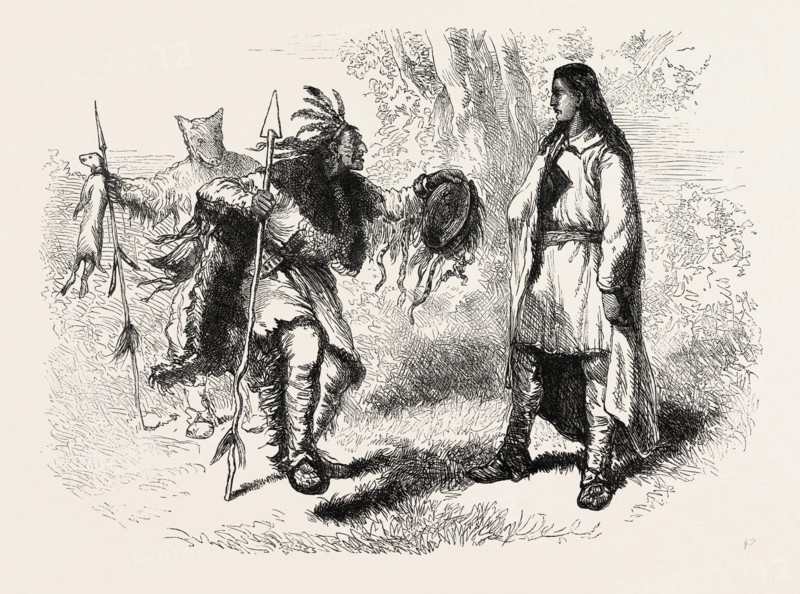 CONVERTED INDIAN AND POWOWS, , US, USA, 1870s engraving