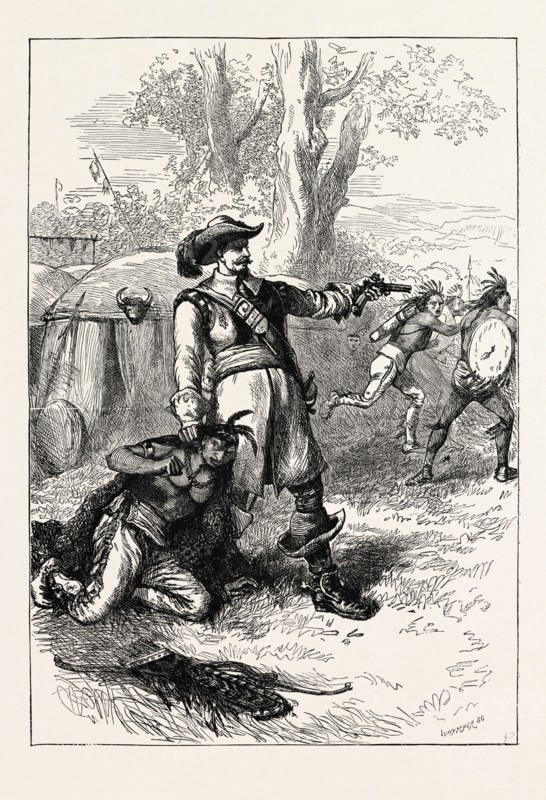COLONEL ATHERTON AND THE INDIANS, US, USA, 1870s engraving