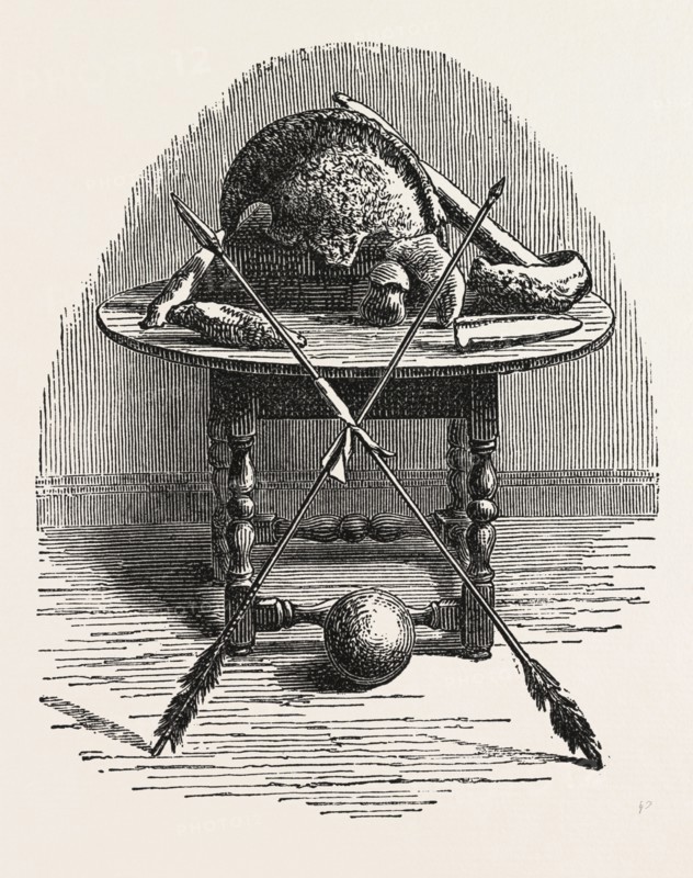 KING PHILIP'S ARMS, US, USA, 1870s engraving