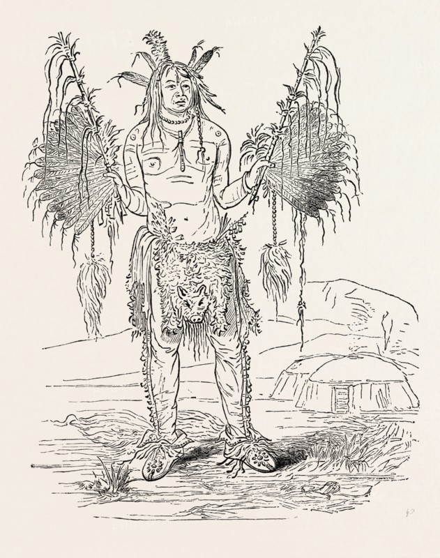 INDIAN MEDICINE MAN, US, USA, 1870s engraving