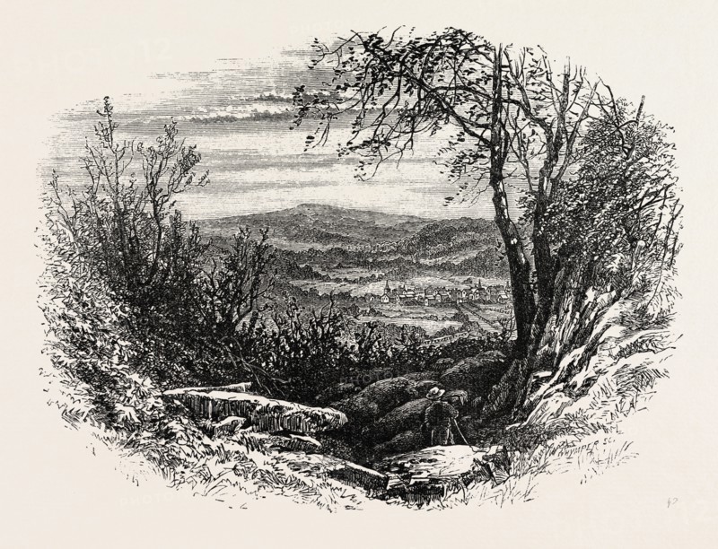 VIEW IN PENNSYLVANIA, ALLEGHANY MOUNTAINS IN THE DISTANCE, UNITED STATES OF AMERICA, US, USA, 1870s engraving