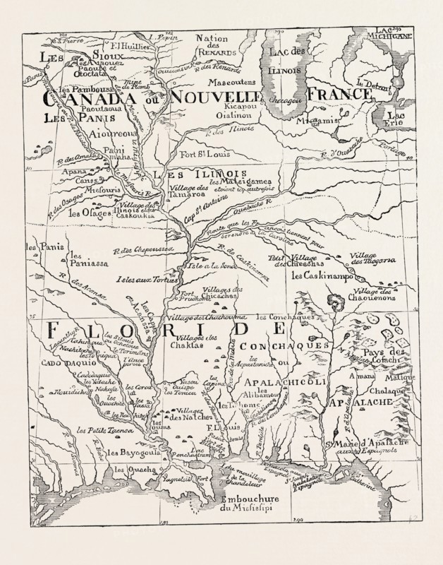 THE COURSE OF THE MISSISSIPPI. From the Map of North America by De Lisle, 1703 UNITED STATES OF AMERICA, US, USA, 1870s engraving