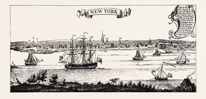 OLD VIEW OF NEW YORK. From Popple's American Atlas, 1730. UNITED STATES OF AMERICA, US, USA, 1870s engraving