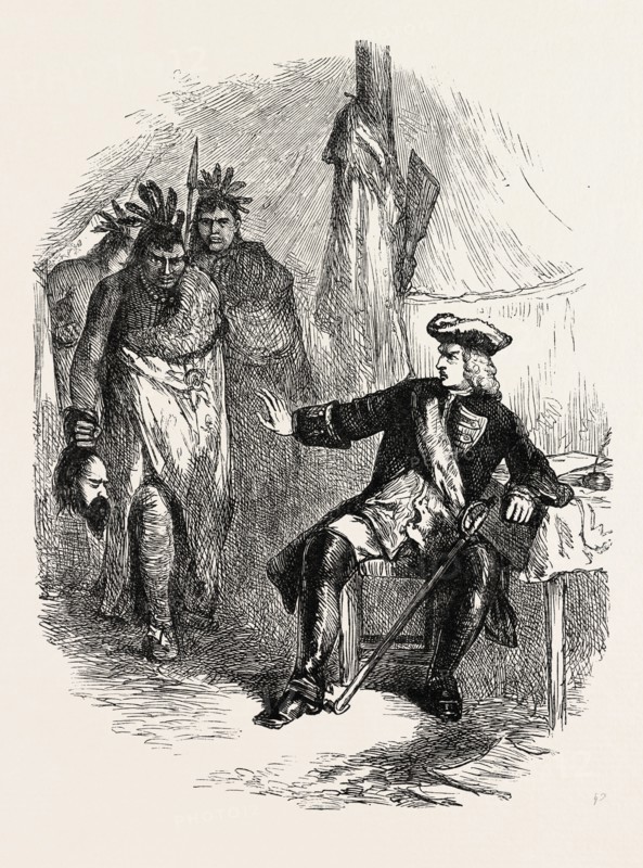 CHICKASAWS WITH SPANIARD'S HEAD, US, USA, 1870s engraving