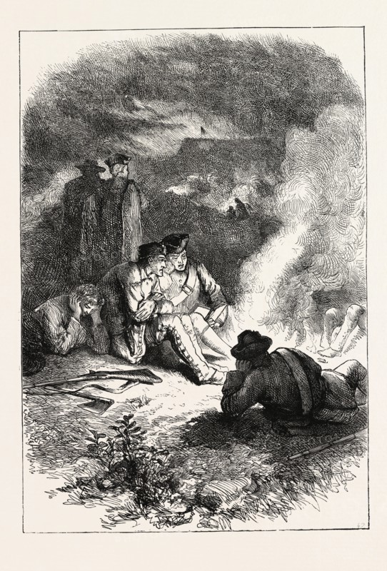 NEW ENGLANDERS BEFORE LOUISBURG, CANADA, 1870s engraving