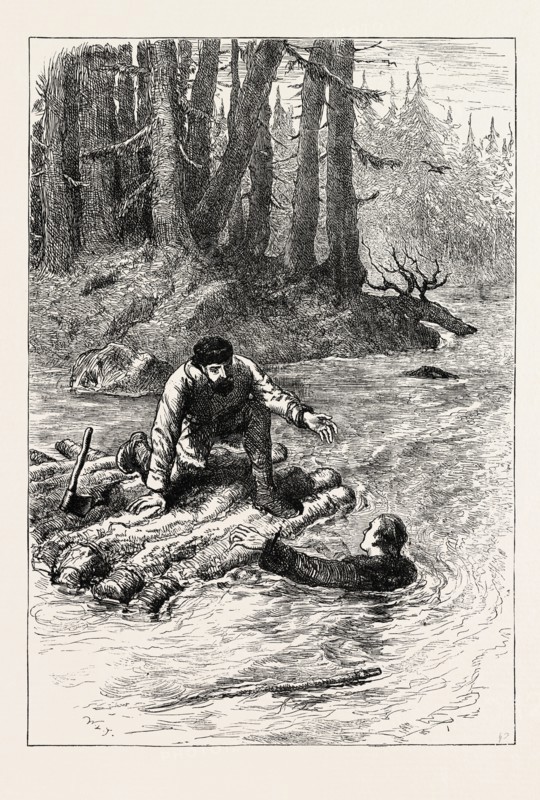 WASHINGTON CROSSING THE ALLEGHANY, NORTH AMERICA, US, USA, 1870s engraving