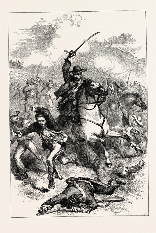 The Battle of Buena Vista, also known as the Battle of Angostura, saw the United States (U.S.) Army use artillery to repulse the much larger Mexican army in the Mexican-American War, US, USA, 1870s engraving