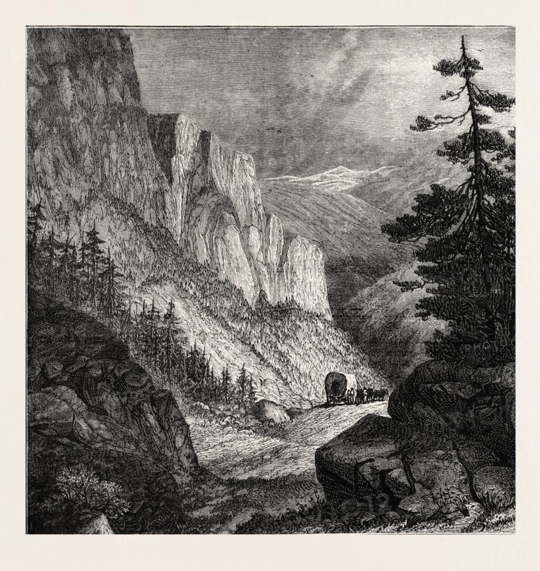IN THE ROCKY MOUNTAINS, UNITED STATES OF AMERICA, US, USA, 1870s engraving