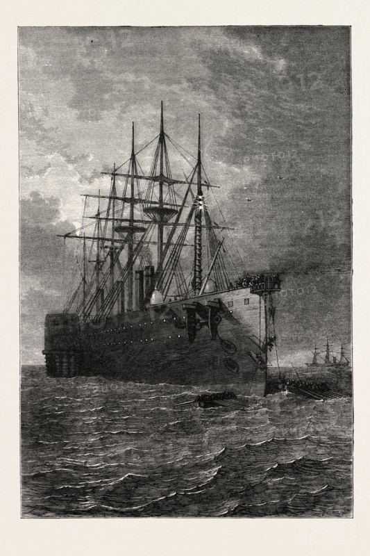 PICKING UP THE ATLANTIC CABLE, 1870s engraving