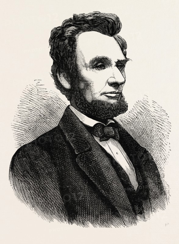 ABRAHAM LINCOLN, He was the 16th President of the United States, serving from March 1861 until his assassination in April 1865. Lincoln successfully led the United States through its greatest constitutional, military, and moral crisis, the American Civil War, preserving the Union while ending slavery and promoting economic and financial modernization, US, USA, 1870s engraving