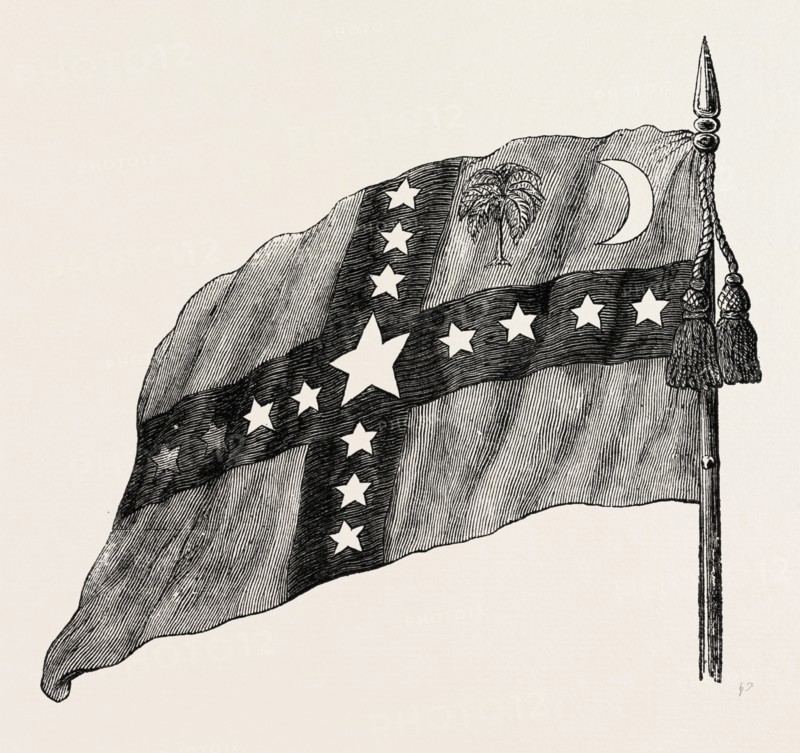THE SOUTH CAROLINA FLAG, UNITED STATES OF AMERICA, AMERICAN HISTORY, US, USA, 1870s engraving