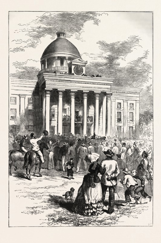 INAUGURATION OF JEFFERSON DAVIS, UNITED STATES OF AMERICA. Jefferson Davis was an American statesman and leader of the Confederacy during the American Civil War, serving as President of the Confederate States of America for its entire history, from 1861 to 1865, US, USA, 1870s engraving
