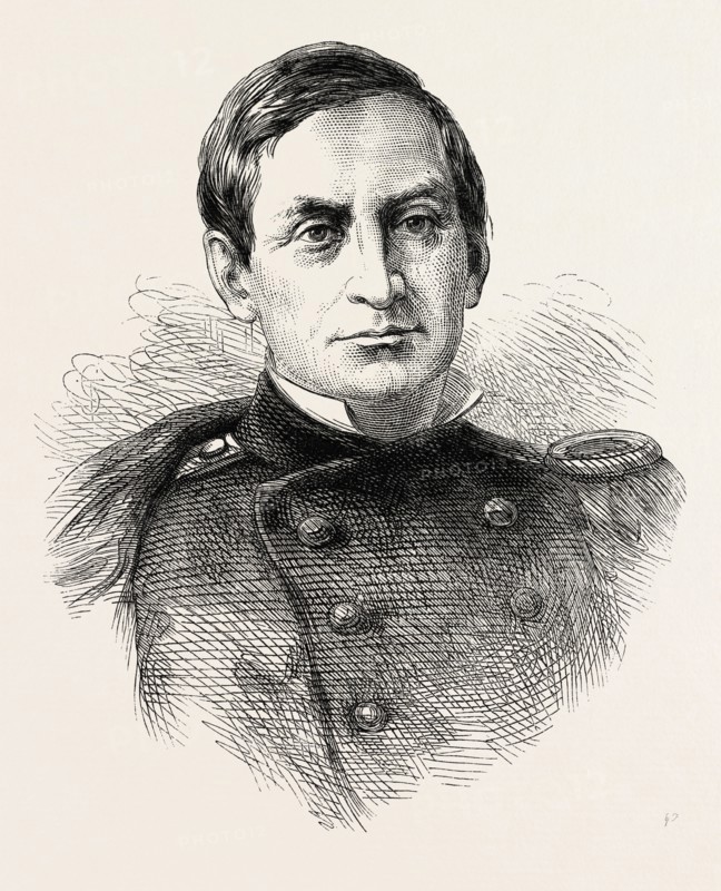 MAJOR ANDERSON, He was an American military leader. He served as a Union Army officer in the American Civil War, known for his defense of Fort Sumter when the Confederates bombarded it and forced its surrender to start the war, US, USA, 1870s engraving
