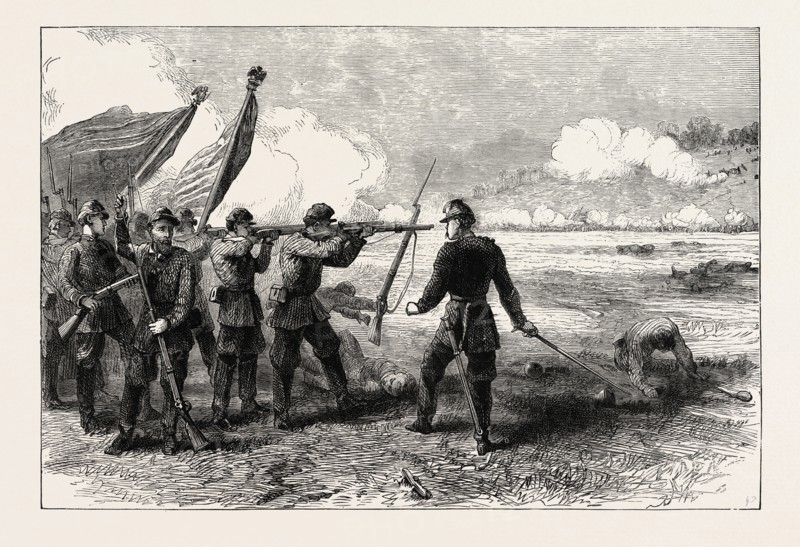 THE BATTLE OF BULL RUN, AMERICAN CIVIL WAR, UNITED STATES OF AMERICA, US, USA, 1870s engraving