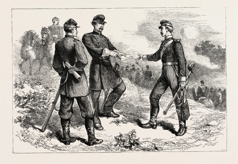 McCLELLAN AT THE BATTLE OF ANTIETAM, AMERICAN CIVIL WAR, UNITED STATES OF AMERICA, US, USA, 1870s engraving