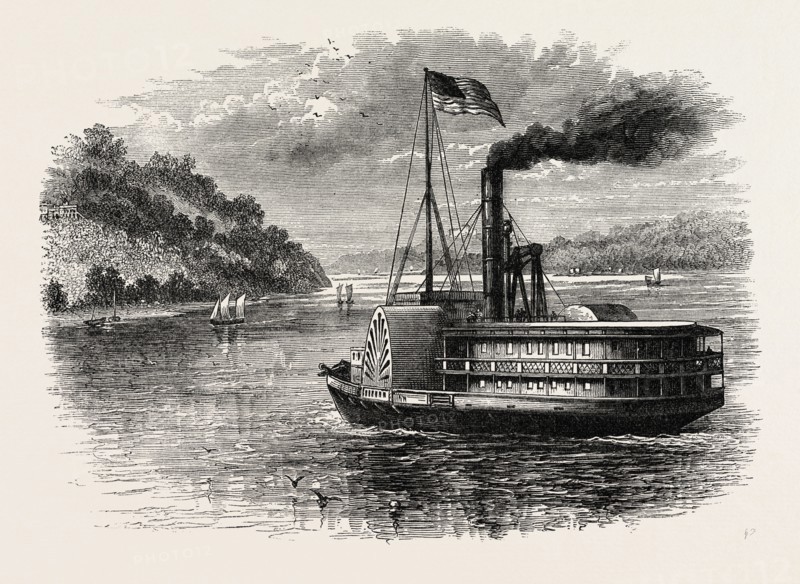A PADDLE STEAMER ON THE POTOMAC, UNITED STATES OF AMERICA, US, USA, 1870s engraving