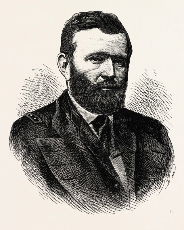 GENERAL GRANT. Ulysses S. Grant was the 18th President of the United States following his highly successful role as a war general in the second half of the American Civil War, US, USA, 1870s engraving
