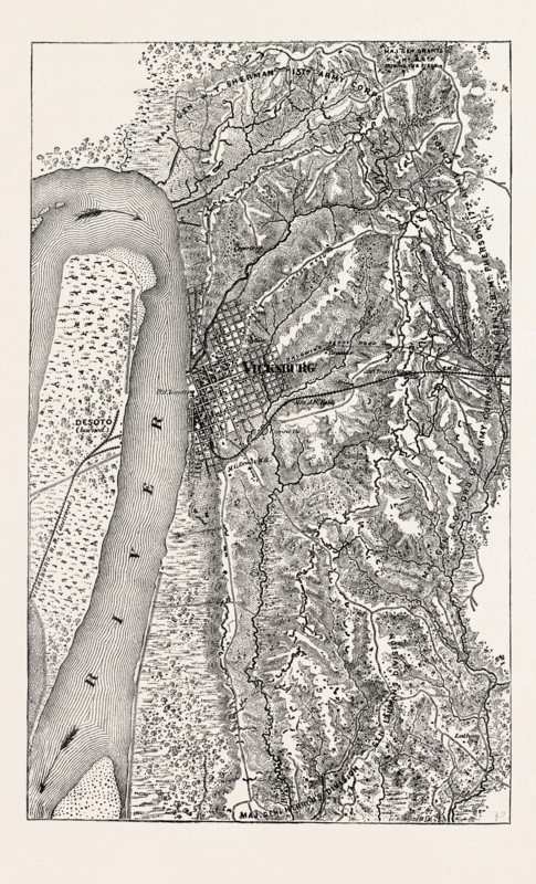 PLAN OF THE SIEGE OF VICKSBURG, AMERICAN CIVIL WAR, UNITED STATES OF AMERICA, US, USA, 1870s engraving