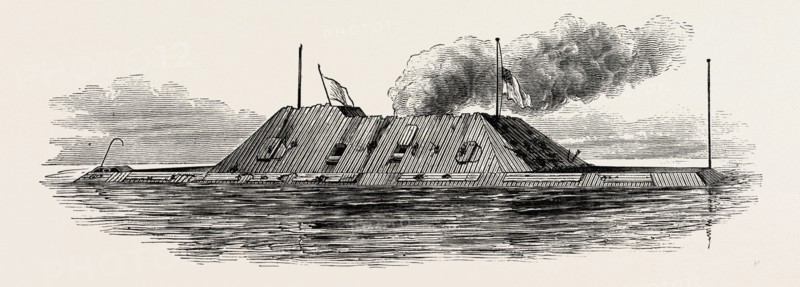THE REBEL RAM TENNESSEE SURRENDERING TO THE FEDERALS, AMERICAN CIVIL WAR, UNITED STATES OF AMERICA, 1870s engraving