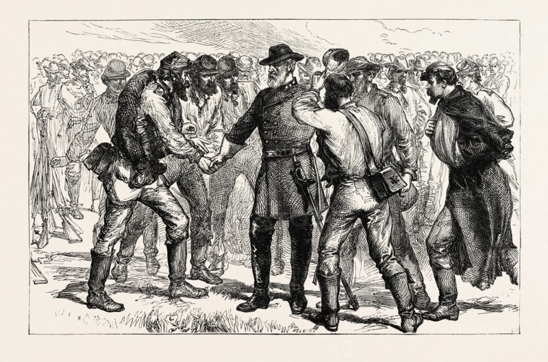 GENERAL LEE'S FAREWELL TO HIS SOLDIERS, AMERICAN CIVIL WAR, UNITED STATES OF AMERICA, US, USA, 1870s engraving