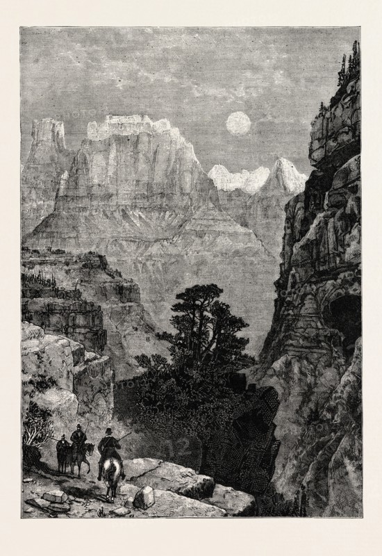 VIEW IN UTAH: TEMPLE OF THE VIRGIN MU-KOON-TU-WEAP VALLEY, UNITED STATES OF AMERICA, US, USA, 1870s engraving