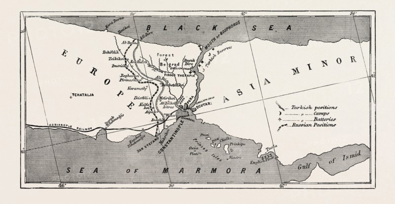 RELATIVE POSITIONS OF THE RUSSIAN AND TURKISH FORCES, AND OF THE BRITISH FLEET BEFORE CONSTANTINOPLE, ISTANBUL