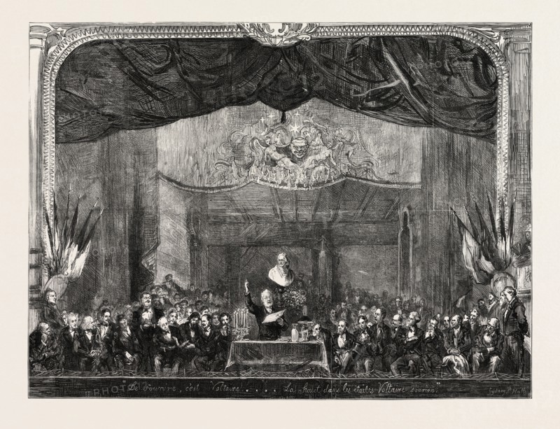 CELEBRATION OF THE VOLTAIRE CENTENARY AT THE GAITE THEATRE, PARIS - VICTOR HUGO ADDRESSING THE MEETING, FRANCE