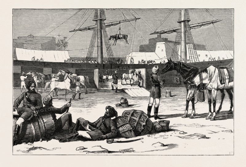 OUR INDIAN CONTINGENT â€î LANDING TROOP HORSES OF THE NINTH BENGAL CAVALRY AT MALTA