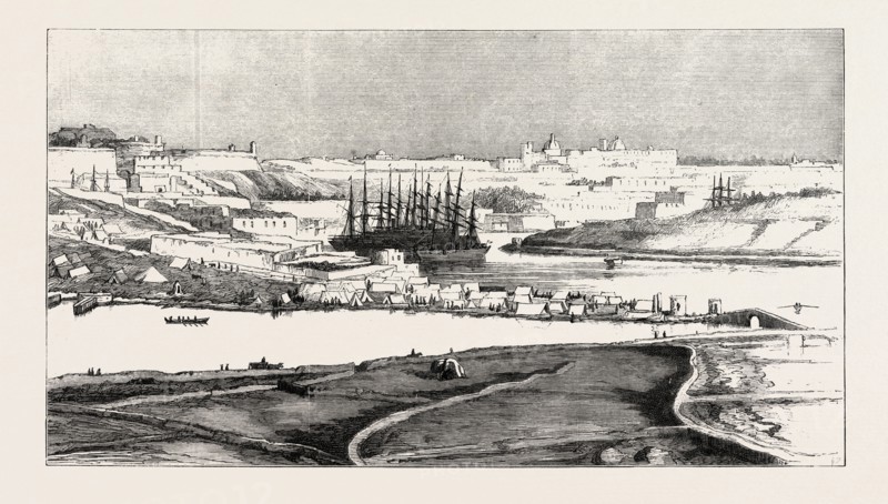 OUR INDIAN CONTINGENT AT MALTA: VALETTA INDIAN ENCAMPMENT, AND TRANSPORT VESSELS IN THE QUARANTINE HARBOUR