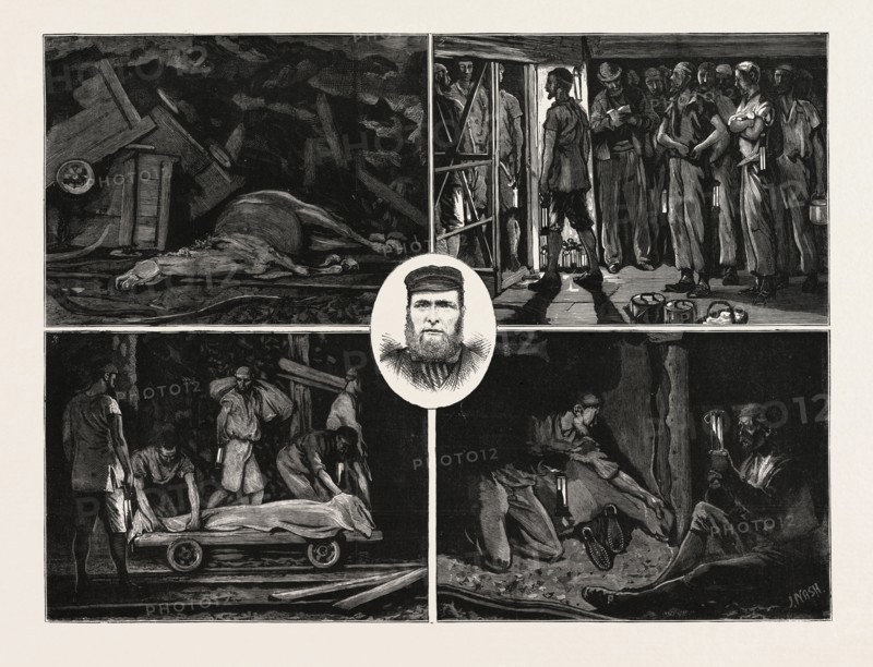 THE HAYDOCK COLLIERY EXPLOSION, UK, 1. Some Results of the Explosion.-2. The Pit Brow: Volunteer Explorers Going Down.-3. Bringing out the Body of One of the Victims.-4. At Close Quarters: Testing the Ventilation.-5. Mr. John Turton, Manager of the Pit, the First Rescuer