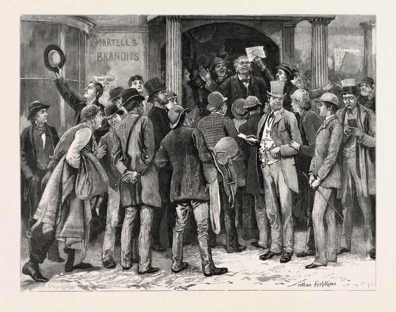 DRAWN BY ARTHUR HOPKINS, GATHERING, GROUP, engraving 1884, life in Britain, UK, britain, british, europe, united kingdom, great britain, european