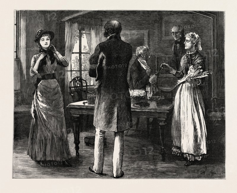 DRAWN BY ARTHUR HOPKINS, INTERIOR, engraving 1884, life in Britain, UK, britain, british, europe, united kingdom, great britain, european