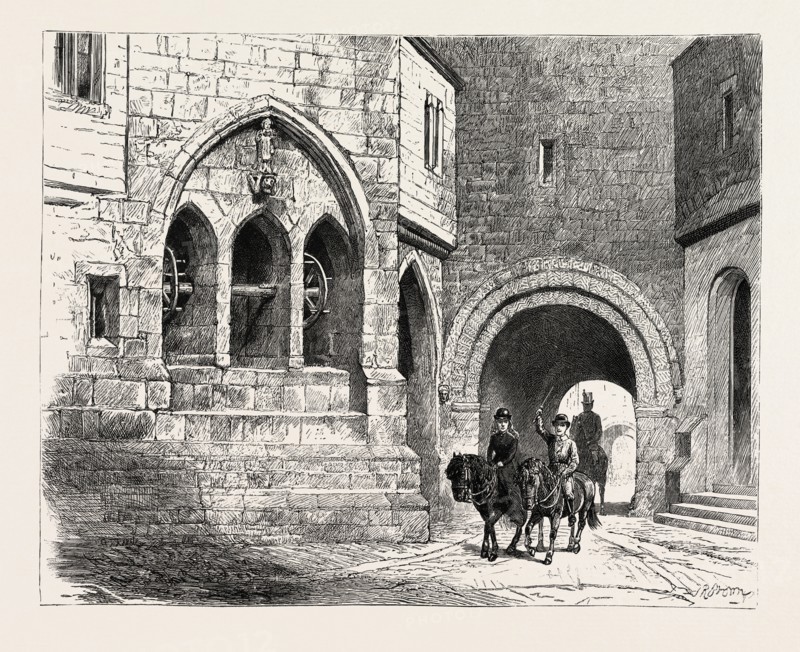 Alnwick castle,THE DRAW WELL, engraving 1884