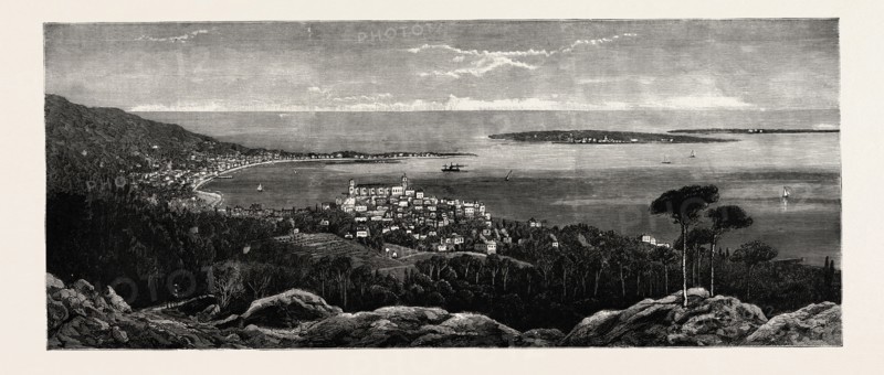 CANNES AND THE ISLES S. MARGUERITE AND S. HONORAT FRANCE ENGRAVING 1884