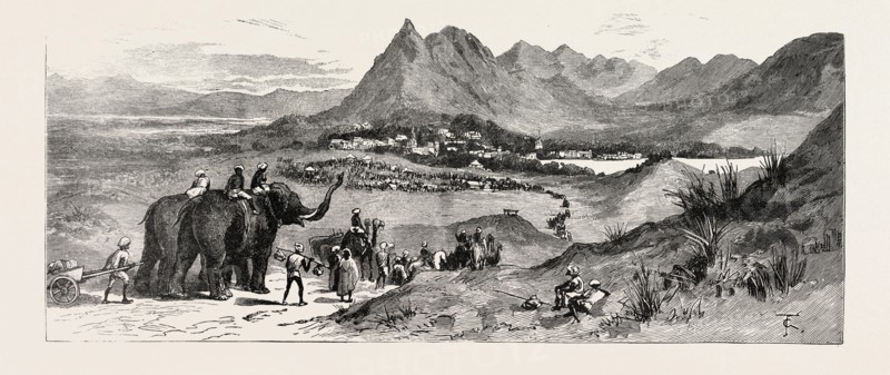 THE FAIR SEEN FROM A DISTANCE, POKHAR, RAJPUTANA, INDIA, engraving 1884