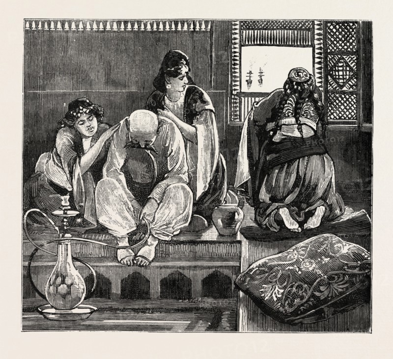 FATIMA AT THE LATTICE AFFECTING CHEERINESS MY LORD, THE GIAOURS ARE GOING, engraving 1884