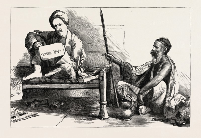 THE INDIAN FAKIR AND HIS MODERN IMITATOR MAJOR TUCKER, OF THE SALVATION ARMY, engraving 1884